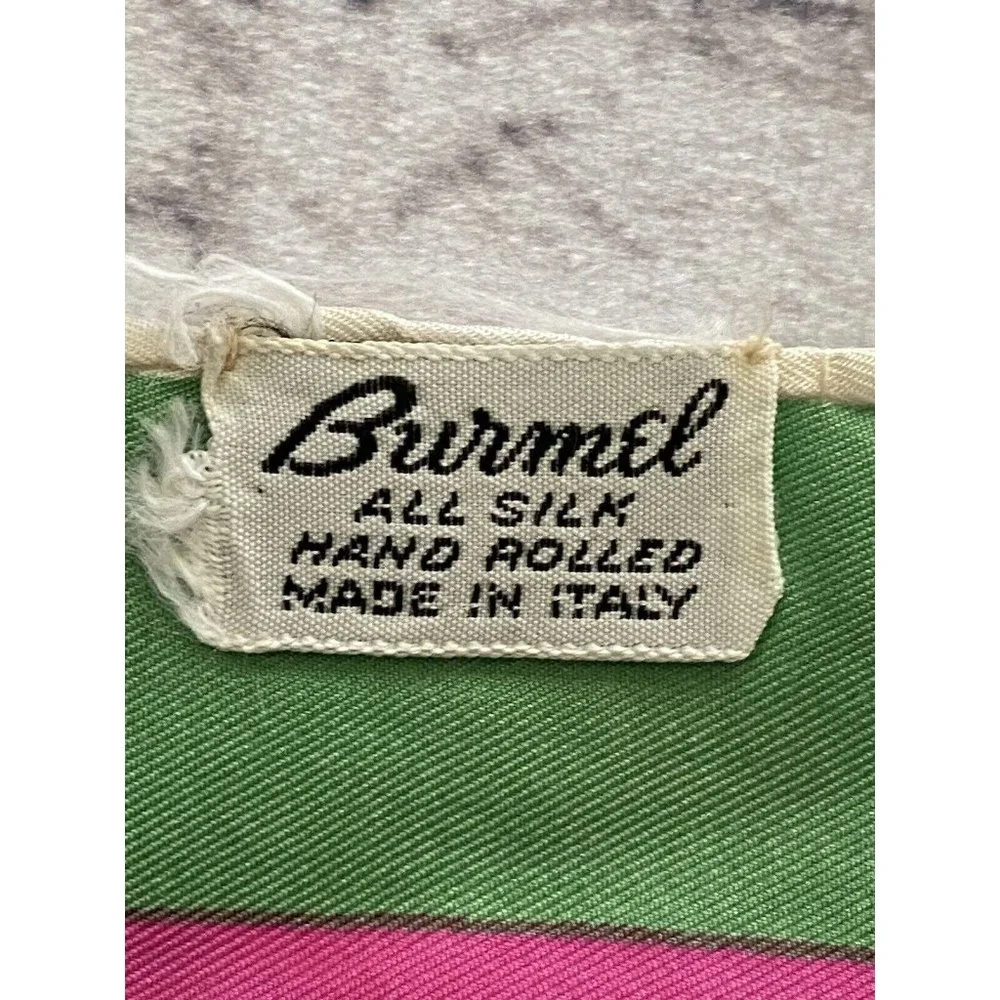 Burmel Vintage 1960's Pink Green Stripe Hand Rolled All Silk Scarf 13x68 Italy - Picture 7 of 16